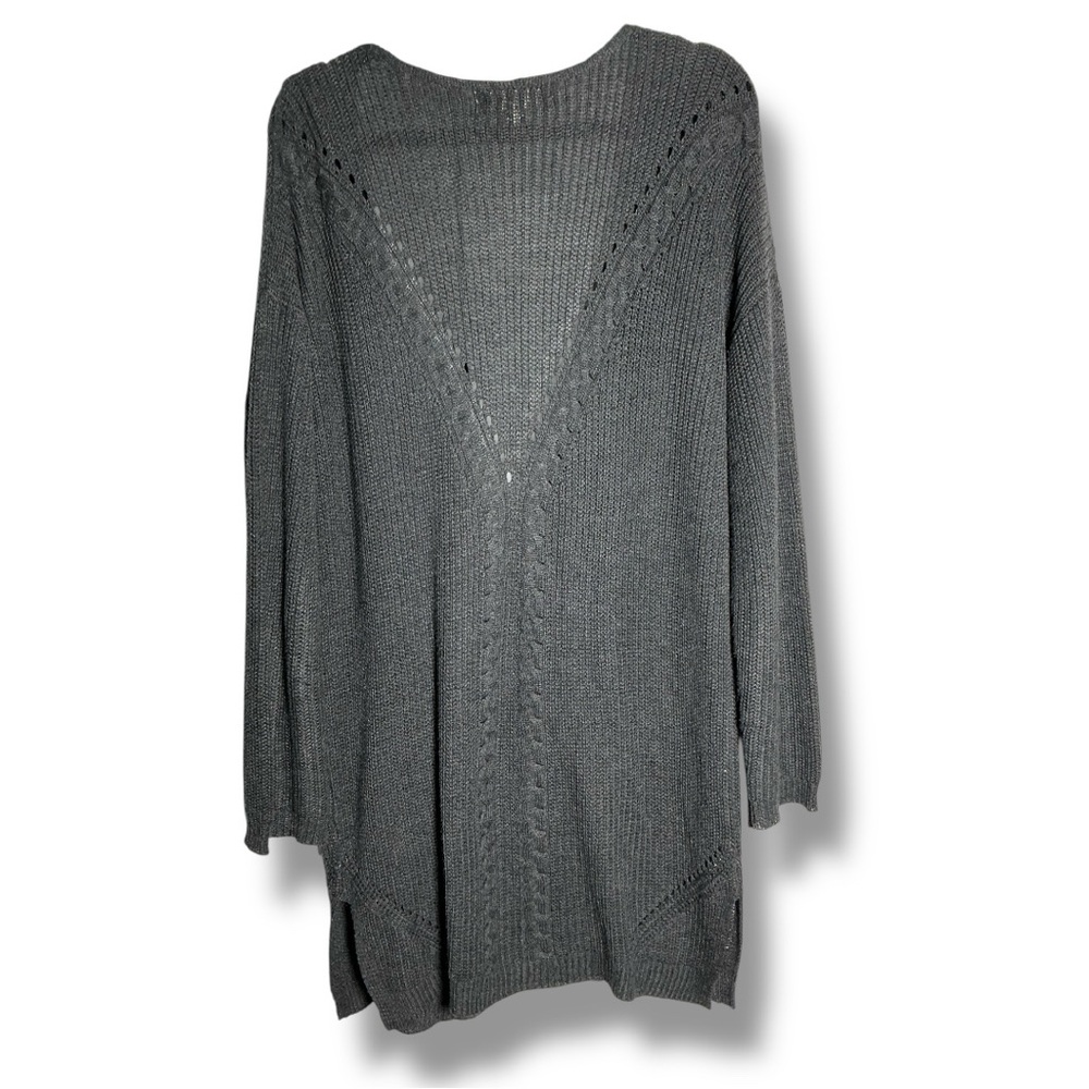 Long open front gray cardigan - Picture 2 of 6